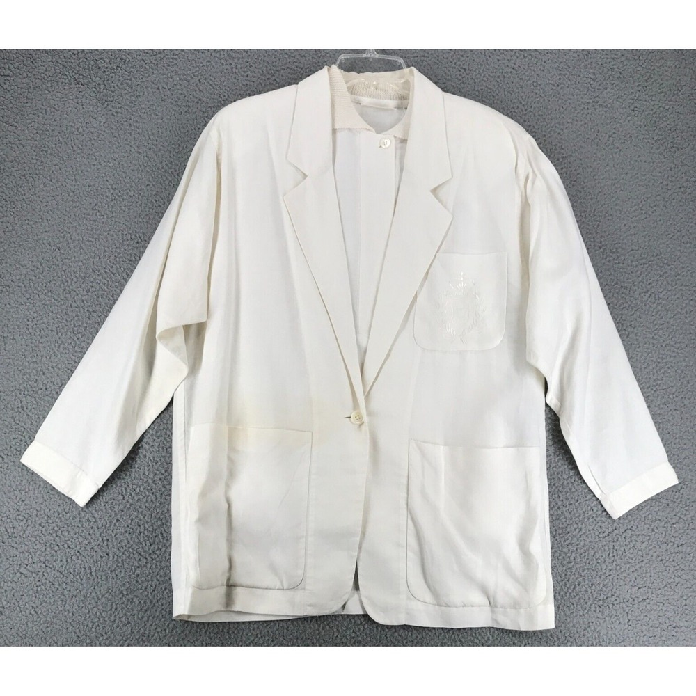 Linda Allard Ellen Tracy Vintage 2 Pc Jacket and Shirt Size 10 Linen Ivory